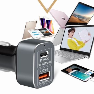 АВТОМОБИЛЬНОЕ ЗАРЯДНОЕ УСТРОЙСТВО PD 45 Вт 20 В QC3.0 36 Вт USB-C