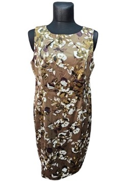 F&F sukienka elegancka khaki kwiaty midi ołówkowa maxi 48