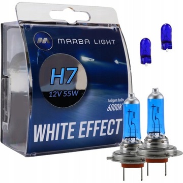 ŻARÓWKI H7 12V 55W MARBA LIGHT WHITE EFFECT SUPER ŚNIEŻNO BIAŁE+gratis