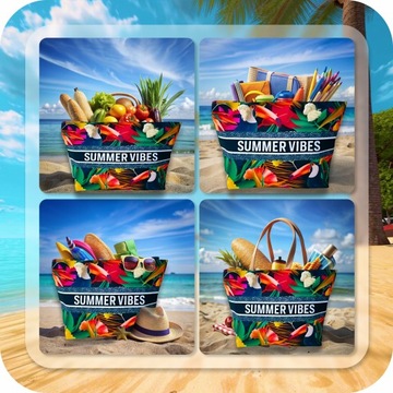 TORBA PLAŻOWA DUŻA ZAPINANA NA ZAMEK TOREBKA SHOPPER Z PODSZEWKĄ PIKNIK XXL