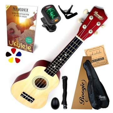 UKULELE SOPRANOWE DREWNIANE ZESTAW - AKCESORIA XXL