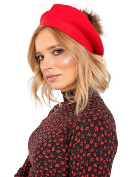 Modny BERET ZIMOWY damski z pomponem KASZMIR
