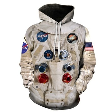 BLUZA MĘSKA Z KAPTUREM LUŹNA NADRUK 3D NASA S