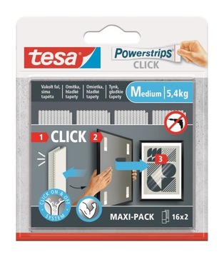 TESA POWERSTRIPS CLICK Rzepy samoprzylepne taśma rzep 16 par rozmiar M