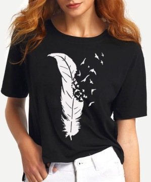T-SHIRT KOSZULKA DAMSKA PTASIE PIÓRO L