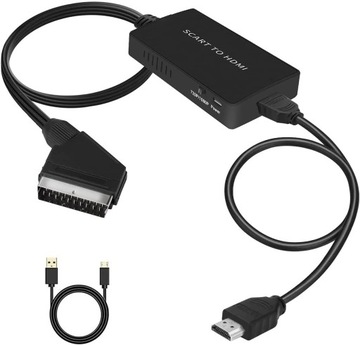 АДАПТЕР КОНВЕРТЕР SCART В HDMI FULL HD ПЕРЕКЛЮЧАТЕЛЬ ВИДЕО С USB-КАБЕЛЕМ