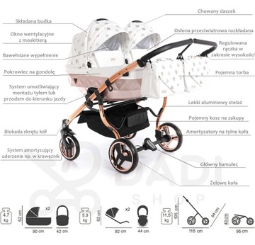 Коляска для близнецов JUNAMA GLOW DUO 2в1 медный 01