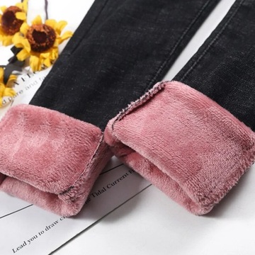 CIEPŁE SPODNIE damskie dżinsy termiczne zimowe ciepłe śnie pluszowe jeansy
