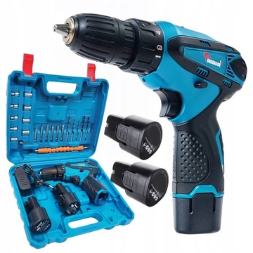 WKRĘTARKA WIERTARKA AKUMULATOROWA 2xAKU NASADKI BITY LED WALIZKA ZESTAW 21V