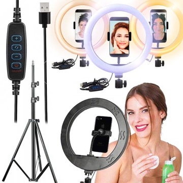 LAMPA PIERŚCIENIOWA LED RING SELFIE TikTok +PILOT STATYW Makijaż TikTok