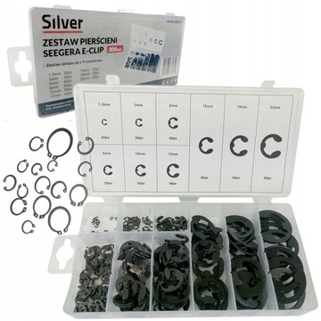 НАБОР КОЛЬЦЕВ SEEGER 300 ШТ. E-CLIP 1,5-22 ММ СЕРЕБРЯНЫЙ S10535
