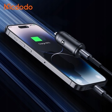 MCDODO FAST АВТОМОБИЛЬНОЕ ЗАРЯДНОЕ УСТРОЙСТВО ДЛЯ ТЕЛЕФОНА USB-C LED + КАБЕЛЬ LIGHTNING