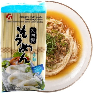 Koreański Makaron Pszenny Somen Tomoshiraga Do Zupy Porcje 454g HOSAN