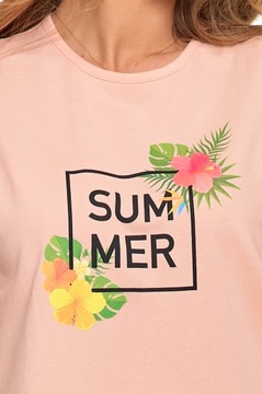 KOSZULKA DAMSKA T-SHIRT DLA NIEJ BAWEŁNA KOLOROWY NADRUK MORAJ L KORALOWY