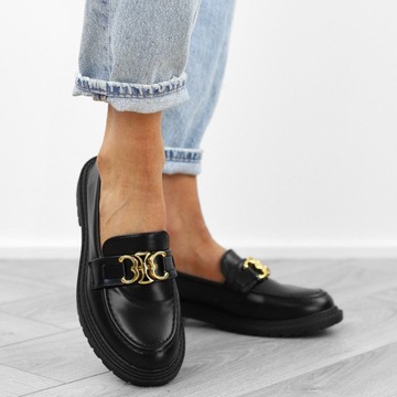 Черные женские туфли, легкие весенние мокасины, золотая пряжка GJ3083, y.39
