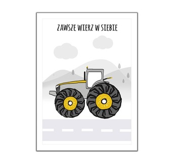 auto samochód plakat cytat żółto szary traktor