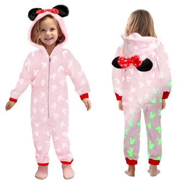 DISNEY piżama MYSZKA Minnie kombinezon różowy NEON ŚWIECĄCY 110-116 cm