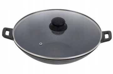 Wok żeliwny 31 cm z pokrywką Krisberg indukcja gaz