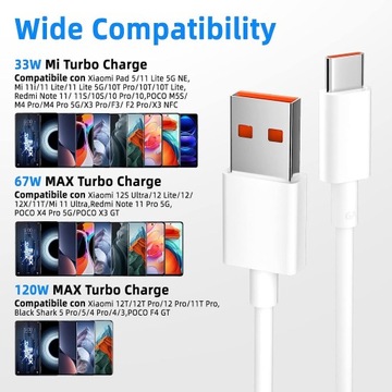 КАБЕЛЬ для турбо-зарядки Xiaomi USB-C — Redmi 10 12 12c Note 9 10 11 12 12s / Pro