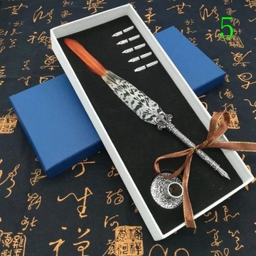 Европейские ретро-студенты используют перьевую ручку с павлиньими перьями, набор чернильных ручек