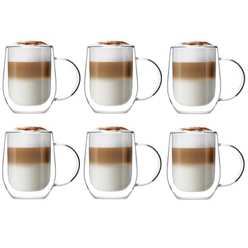 SZKLANKI FILIŻANKI TERMICZNE PODWÓJNE SZKŁO KAWY LATTE 300ML AMO VIALLI x 6