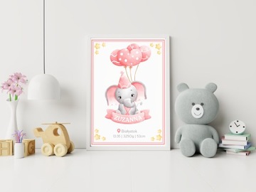 METRYCZKA dla dziewczynki PLAKAT RAMKA RÓŻNE WZORY Narodziny Chrzest Roczek