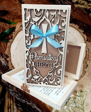 Rustykalna Pamiątka Chrztu 2 kolory PREZENT