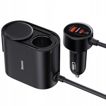 BASEUS ŁADOWARKA SAMOCHODOWA UBS-C USB + ROZDZIELACZ ZAPALNICZKA QC 30W