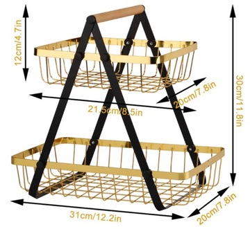 Металлическая КОРЗИНА ДЛЯ ФРУКТОВ ДВОЙНАЯ ЧЕРНАЯ корзина-чердак