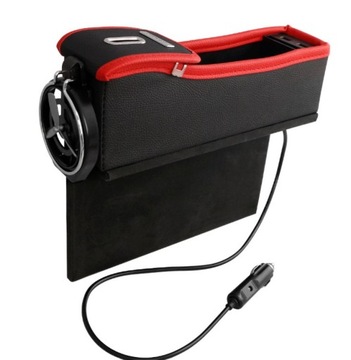 SKÓRZANY ORGANIZER SAMOCHODOWY Z PORT USB KIEROWCA CZERWONY