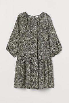 H&M sukienka kwiaty babydoll oversize bufiaste rękawy bufki falbanka luźna