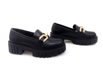 DAMSKIE PÓŁBUTY CZARNE MOKASYNY KLAMRĄ EKOSKÓRA 40