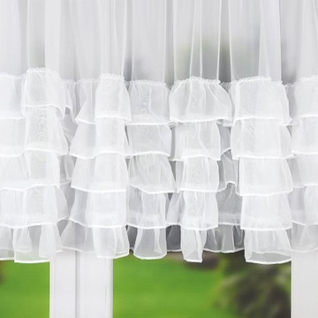 FIRANA GOTOWA z FALBANAMI ZAZDROSTKA FIRANKA z GIPIURĄ WOAL na TAŚMIE