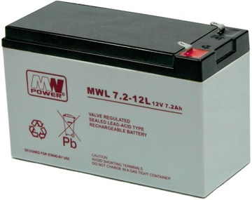 AKUMULATOR BATERIA BEZOBSŁUGOWY MW POWER MWL 7.2Ah 12V MWL7.2-12L MWL7,2-12
