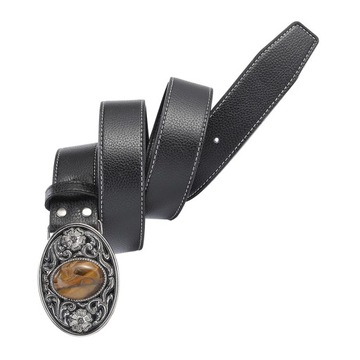 Męski pas biodrowy w stylu western z kwiatowym wzorem i kamienną klamrą 1,5 cala (38 mm) czarny D