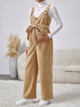 KOMBINEZON CIĄŻOWY SZTRUKSOWY OGRODNICZKI KHAKI CASUAL SHEIN M 38