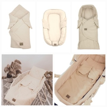 DUŻY ANIELSKI kokon niemowlęcy gniazdo BEŻOWY LITTLE ELITE POLSKI muślinowy