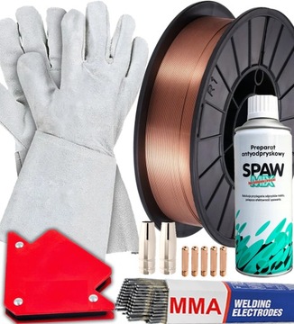 ZESTAW DO MIGOMATU DRUT 5KG REKAWICE KĄTOWNIK SPRAY KOŃCÓWKI ELEKTRODY mb15
