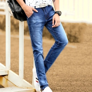 Men's Jeans Casual Pants Denim Elastic Slim Thin F