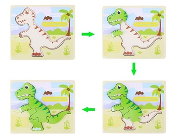 ДЕРЕВЯННЫЙ ПАЗЛ ДИНОЗАВРЫ 3D ИГРА-ПАЗЗЛ 6 ШТ.