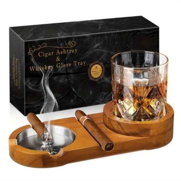 ZESTAW DO WHISKY I CYGARA DLA MĘŻCZYZNY NA PREZENT PODSTAWKA + POPIELNICZKA