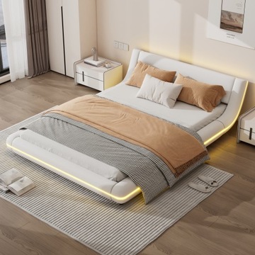 Двуспальная кровать с мягкой обивкой, размеры 140*200см, ПУ LED, с белым пультом дистанционного управления.