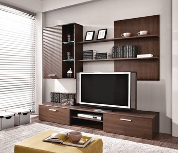 Meblościanka zestaw mebli do salonu czarna wenge 200 cm 5 elementów LED