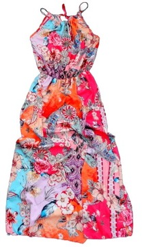Włoska zwiewna BOHO sukienka maxi w kwiaty liście