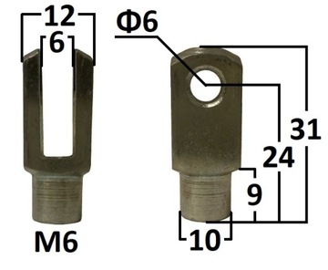 Przegub widełkowy otwór 6mm gwint M6 dł. 24mm