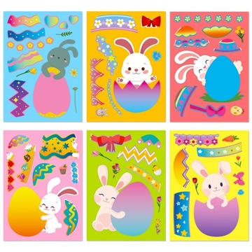 24шт Счастливой Пасхи дети DIY меняющие лицо мультфильм наклейки-головоломки