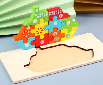 DREWNIANE LOGICZNE PUZZLE'' STATEK''