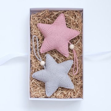 Gwiazdki Szydełkowe Na Choinkę, Dekoracja Pokoju, Prezent Baby Shower 2szt