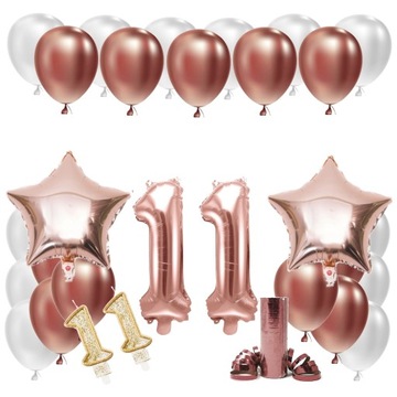 ZESTAW BALONY 11 URODZINY ROSE GOLD ROCZNICA ŚLUBU 100 CM