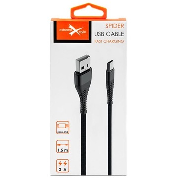 KABEL SPIDER MICRO USB EXTREME STYLE KAB000269 CZARNY 1M